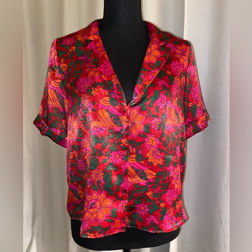 Floral Set- satiny shirt & shorts